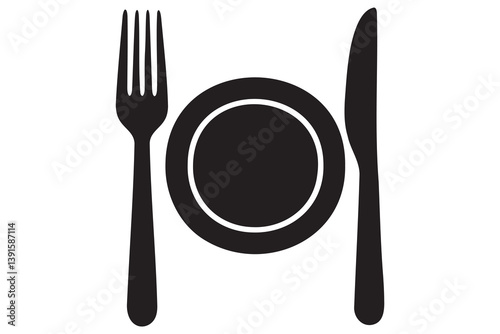Fork, knife, plate and spoon icon silhouette vector illustration
