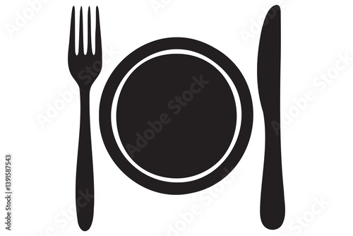 Fork, knife, plate and spoon icon silhouette vector illustration
