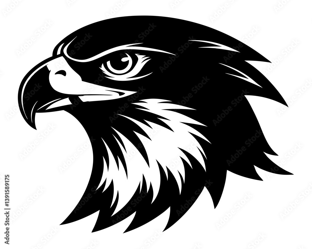 Fototapeta premium Hawk Head Silhouette Vector & Fierce Bird of Prey SVG
