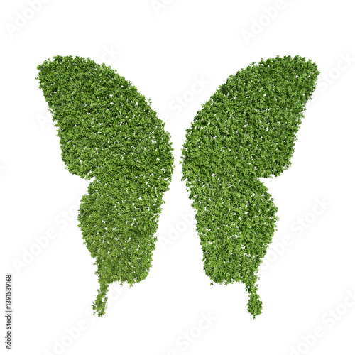 Trees and leaves form the wing of nature with isolated on transparent background. PNG file, 3D rendering illustration, Clip art and cut out	