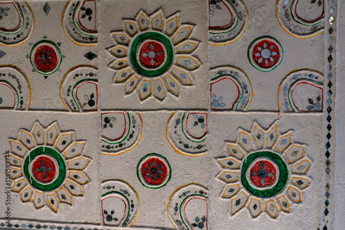 Obraz na płótnie Traditional Folk Art Painting on a Rustic Cottage Wall Showcasing Local Culture w salonie
