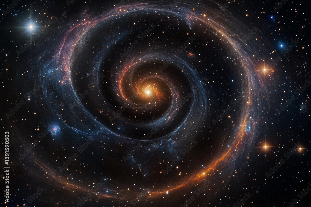 Fototapeta premium Galactic spiral showcasing vibrant colors and cosmic features in a star-filled universe
