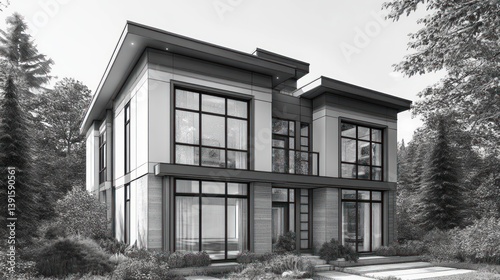 Modern House Exterior in Greenery. Possible Use Stock Photo photo