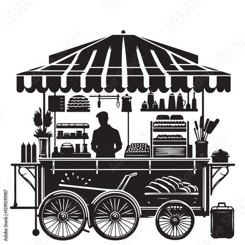 Charming Mobile Food Cart Silhouette Vector Graphic for Street Vendors
