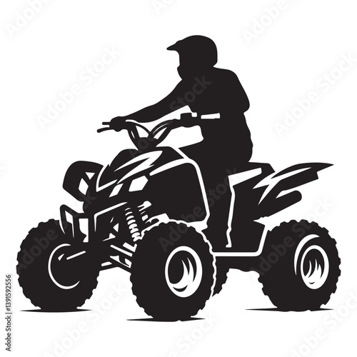Silhouette ATV Quad Bike Four Wheeler Ride in Black and White