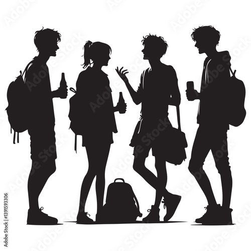 Silhouette Illustration of Teenagers Gathering for Social Gathering Design