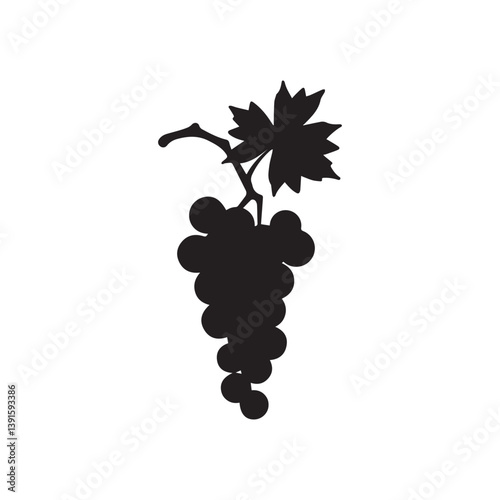 A vector illustration of a fresh bunch of ripe grapes on a leafy vine, perfect for designs related to fruit, wine, or nature's harvest.