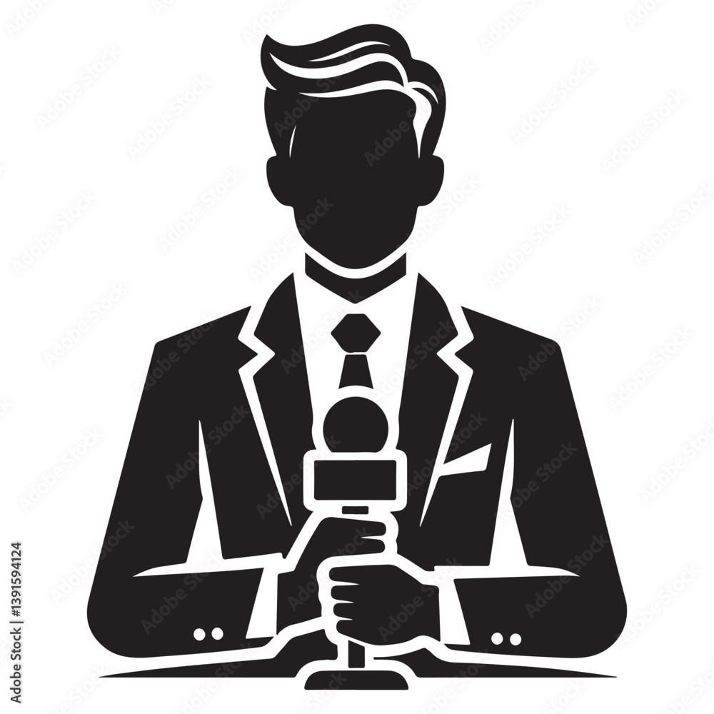 Silhouette of News Reporter Holding Microphone Vector Illustration Artwork Silhouette of News Reporter Holding Microphone Vector Illustration Artwork