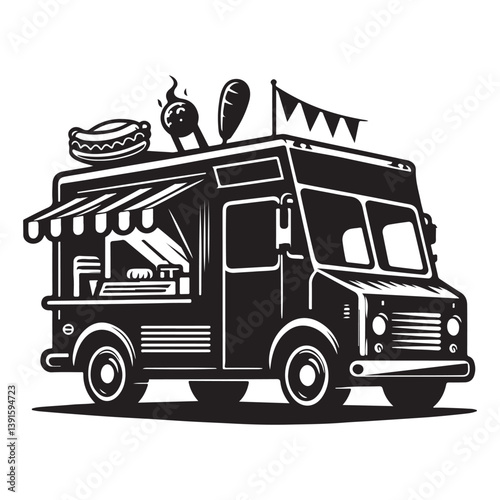 Detailed Food Truck Vector Illustration Graphic for Restaurant Business
