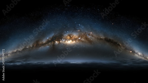 360 degree equirectangular projection space background with nebula and stars, environment map. HDRI spherical panorama.