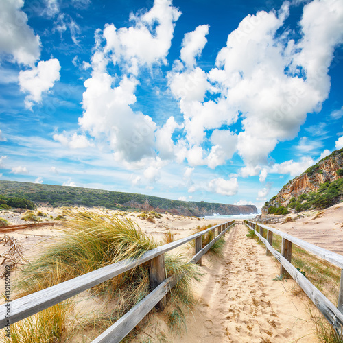 Attractive view of beach Cala Domestica  with marvelous sand dunes