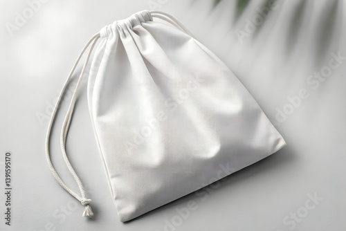 Minimalist mockup of a blank drawstring bag with rope handles. Great for eco branding, merch or gym bag presentations.
