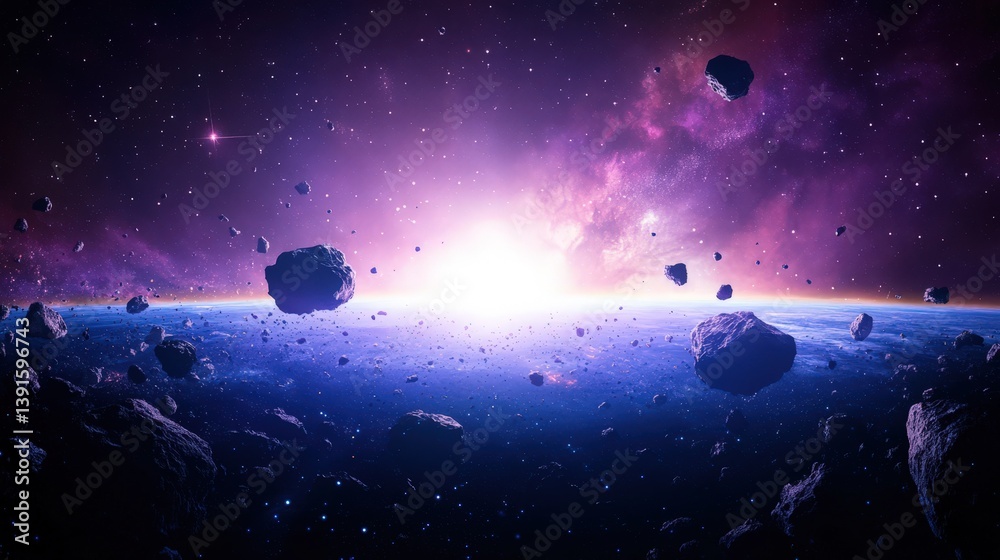 Naklejka premium Cosmic space-asteroids and planet