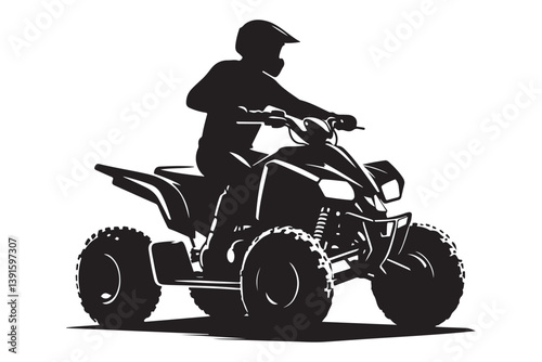 Silhouette of ATV rider on a quad bike driving through terrain