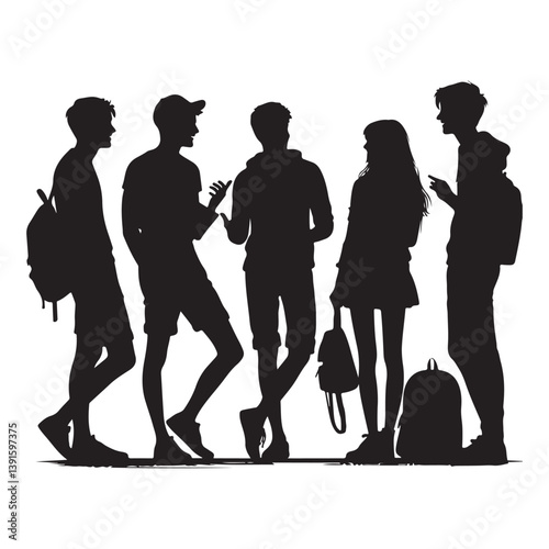 Silhouette of group teenagers standing together casual friendship meeting