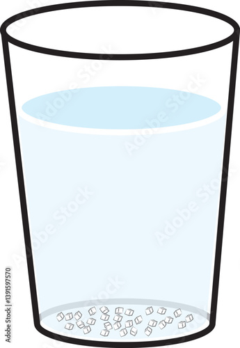 Glass of Water with Salt-Sugar Crystals. Scientific Vector Illustration of Dissolving Process