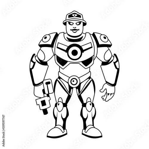 Galactic guardian holding a gun illustration in glyph style 
