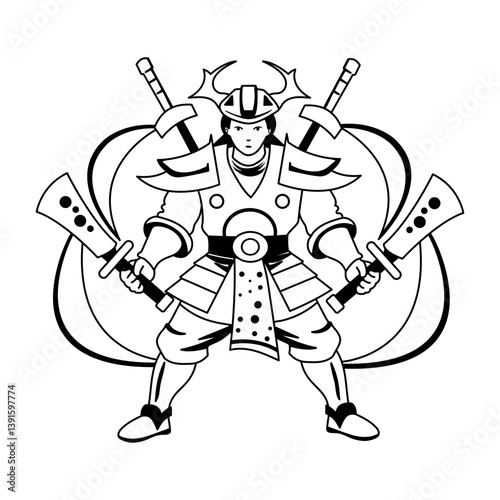 A glyph illustration of a swordsman character 