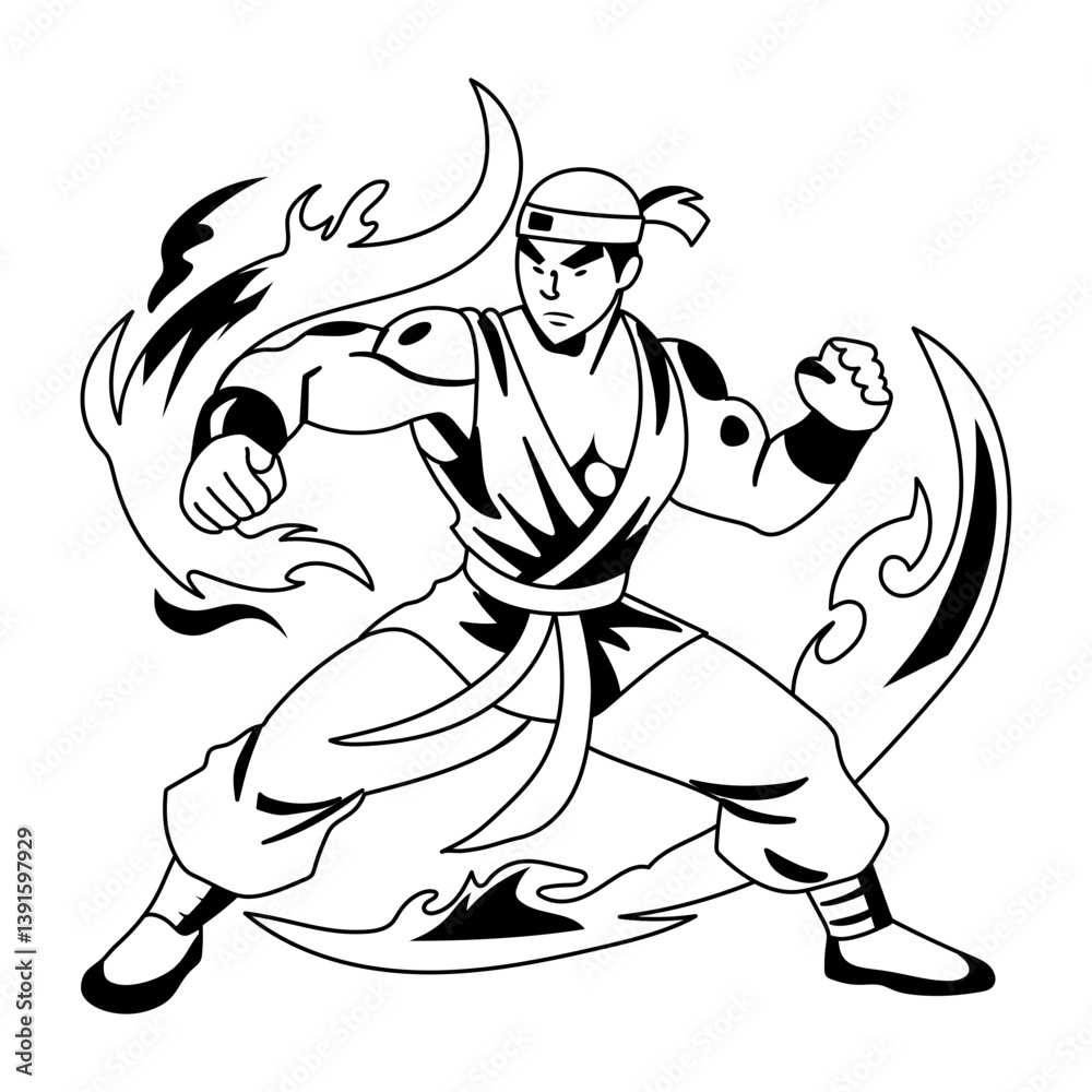 Fototapeta premium A glyph illustration of professional kungfu man 