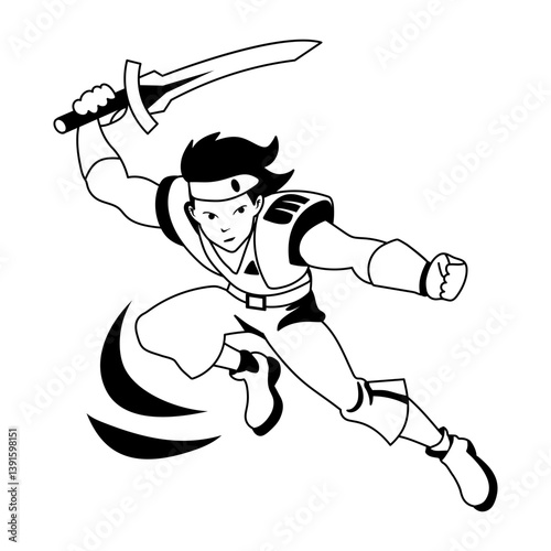 Gaming fighter illustration in glyph style 
