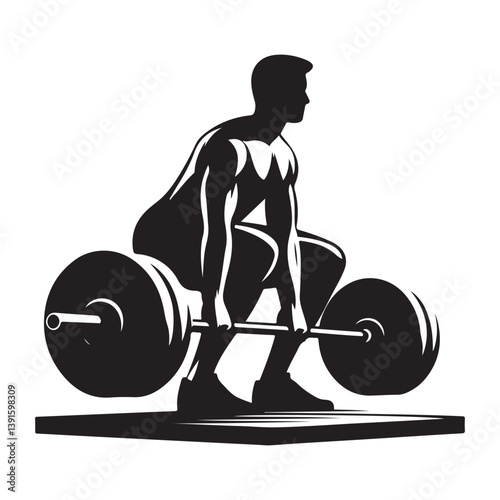 Weightlifter Silhouette Vector Graphic Performing Deadlift Exercise