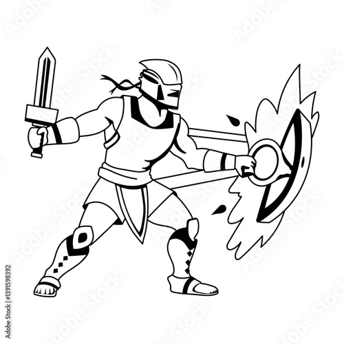 Blazing warrior illustration in glyph style 
