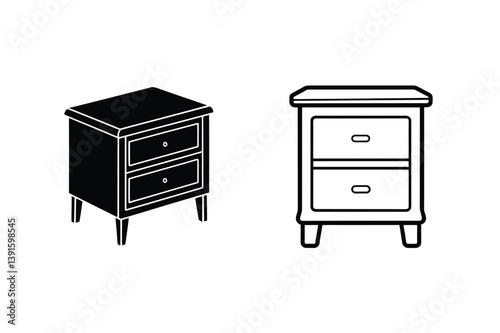 Nightstand Illustration In Solid And Outline Styles For Graphic Design Needs