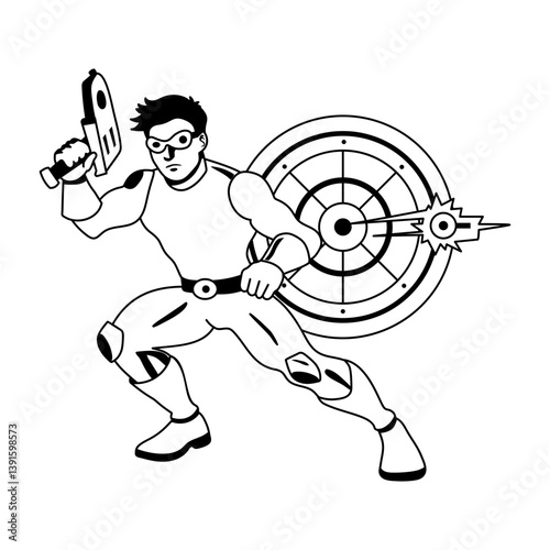 Target shooting with a gun illustration of a character in glyph style 
