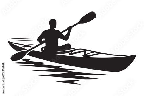 Silhouette Person Kayaking Recreation Water Sport Adventure Relaxation Outdoor