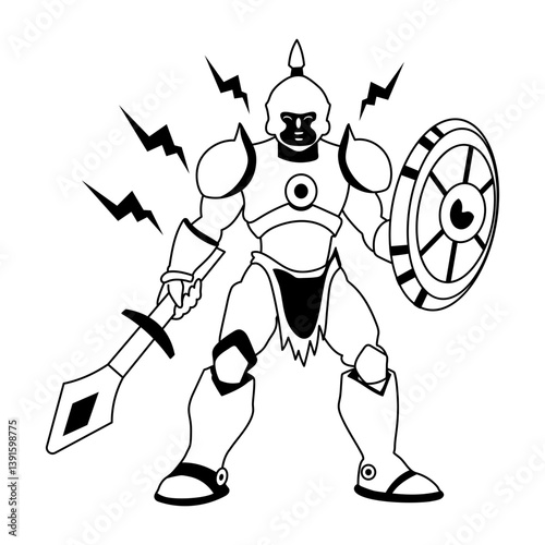 A glyph illustration of an armoured warrior character 
