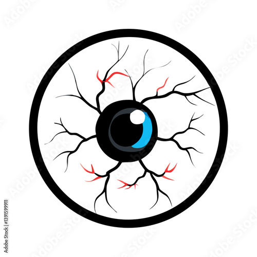 Creepy eyeball icon with veins for Halloween decorations and spooky designs