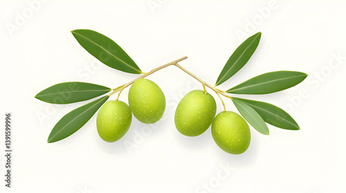 Wallpaper Mural Fresh Green Olives with Leaves Isolated on White Background Torontodigital.ca