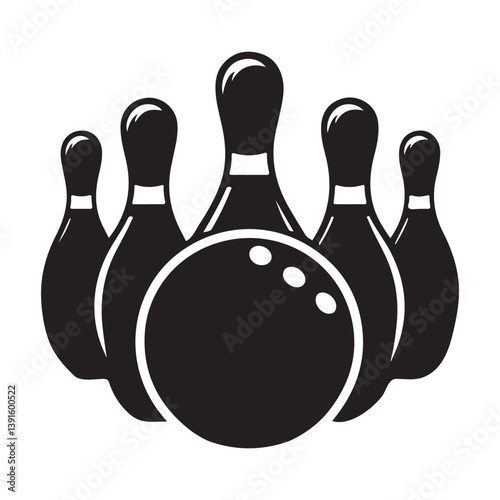 Bowling Pins and Ball Silhouette Classic Game Sport Vector Graphic