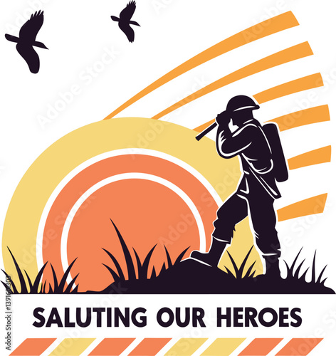 Saluting Our Heroes Silhouette: A stoic soldier, silhouetted against a rising sun, embodies courage, service, and the valor of those who protect and serve.