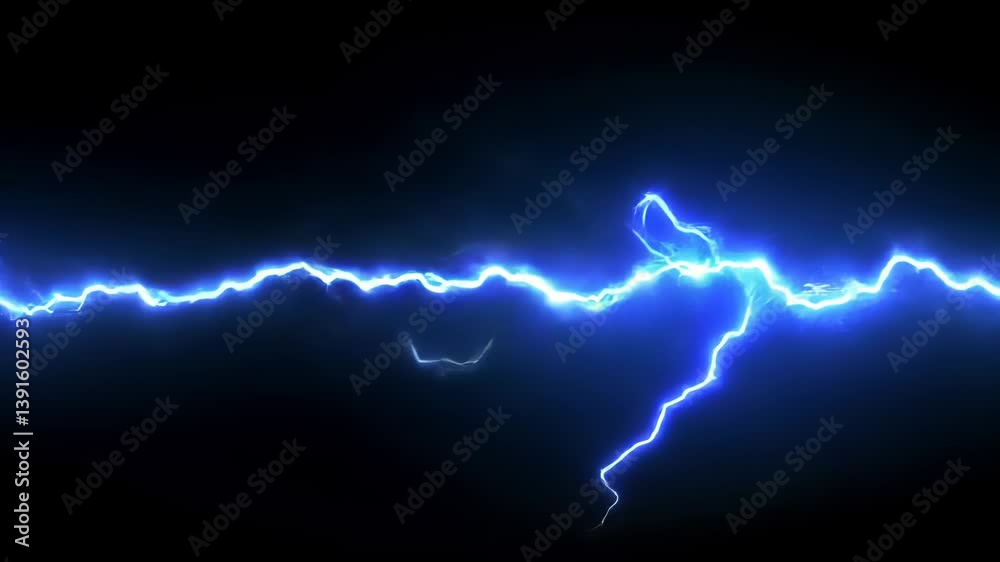 Blue electric discharge motion footage. Lightning strike effect clip. Power energy electricity glow visual effect. Thunderstorm and science element video. Copy space design.