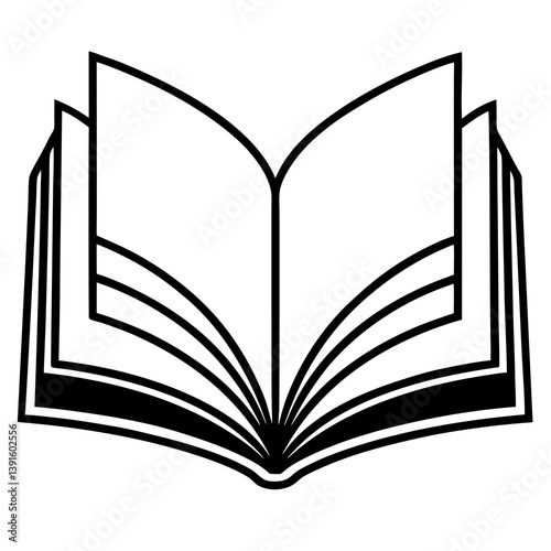 Open book vector line art on white background, perfect for print and digital projects.
