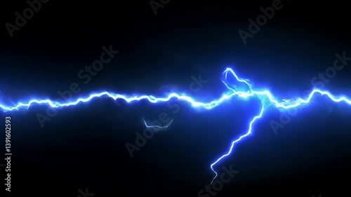 Blue electric discharge motion footage. Lightning strike effect clip. Power energy electricity glow visual effect. Thunderstorm and science element video. Copy space design.