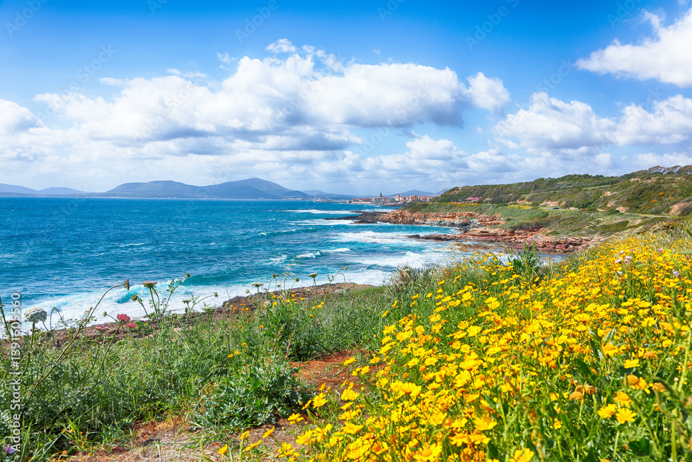 Unbelivable spring cityscape of Alghero town at morning.