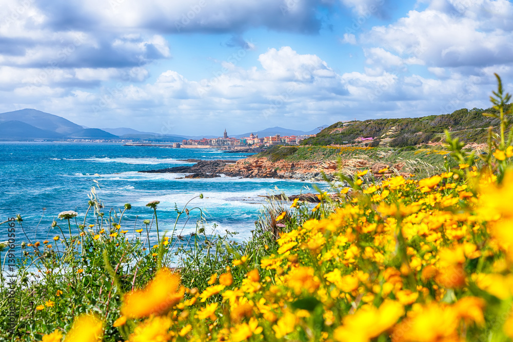 Unbelivable spring cityscape of Alghero town at morning.
