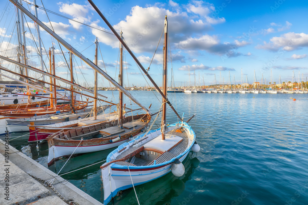 Unbelivable Fishing boats at Alghero port . Mediterranean seascape