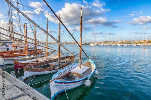 Obraz na płótnie Unbelivable Fishing boats at Alghero port . Mediterranean seascape w salonie