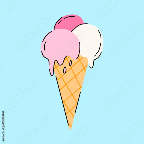Ice cream vector collection with colorful scoops, cherries, and waffle cones, isolated on white for clipart, stickers, and menu design.