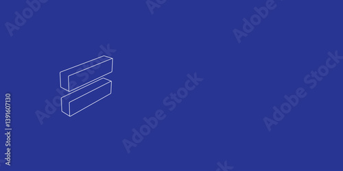 The outline of a large equals symbol made of white lines on the left. 3D view of the object in perspective. Vector illustration on indigo background