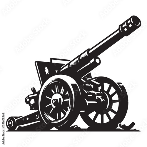 Vector silhouette of cannon artillery gun in black and white