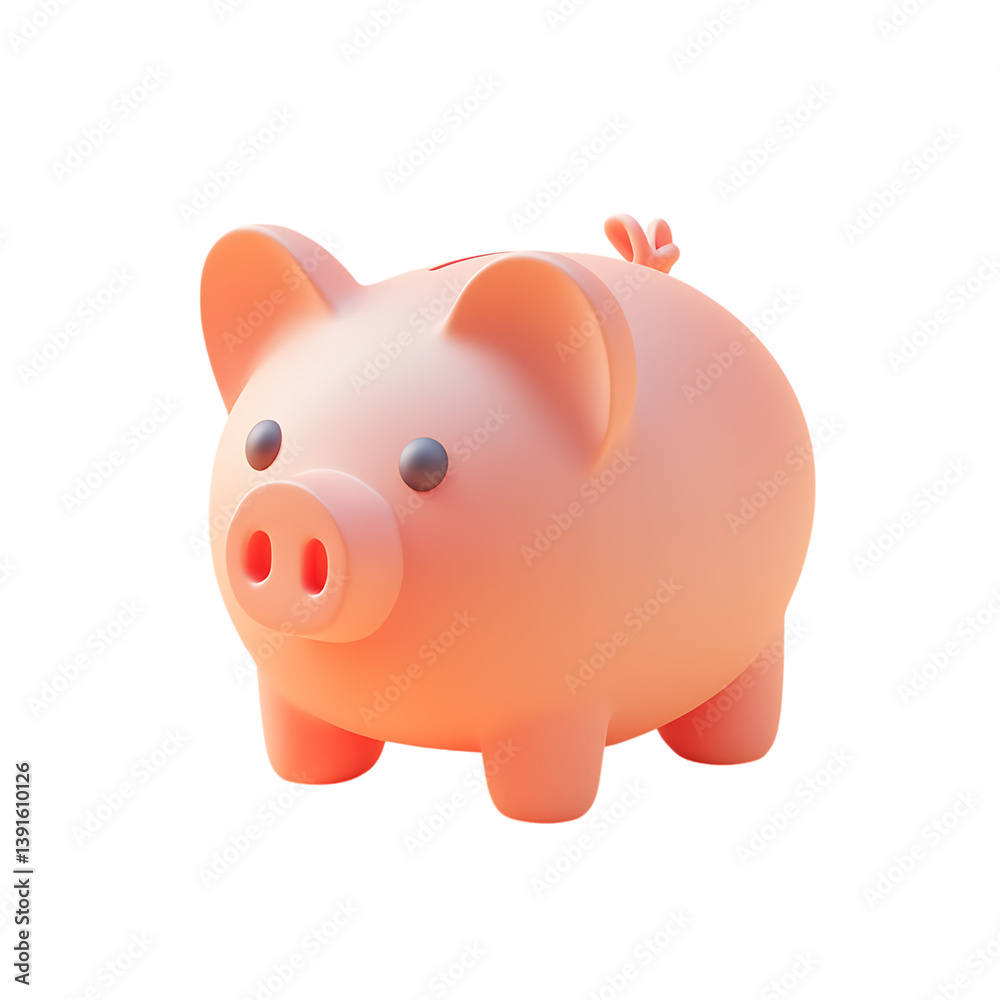 Obraz premium A 3D rendered piggy bank with a coin slot on top and a rounded body, designed in a soft and minimal style, isolated on a dark background to emphasize its form