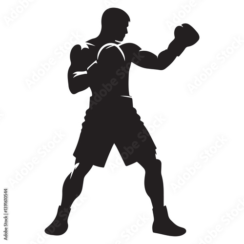 Strong Boxer Silhouette Vector Illustration Punching Technique for Self Defense