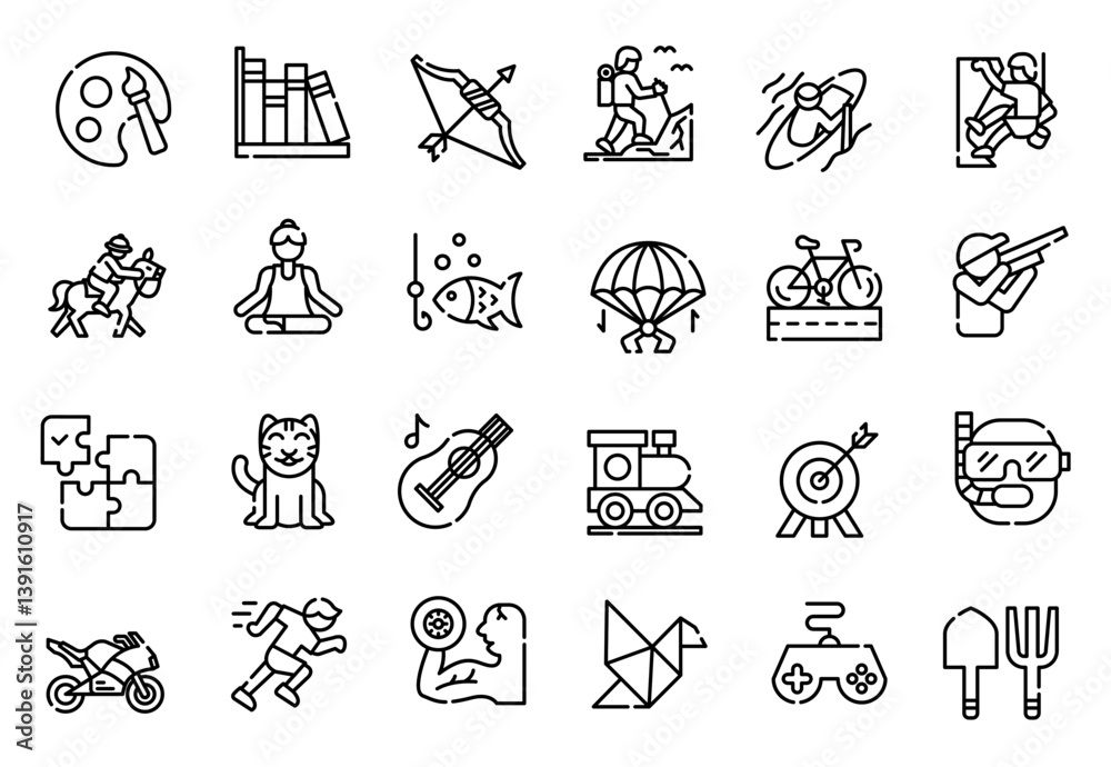 Fototapeta premium Hobby and free time icon set. Vector. editable