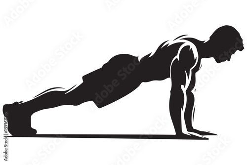 Silhouette Push Up Exercise Illustration Vector Graphic For Fitness