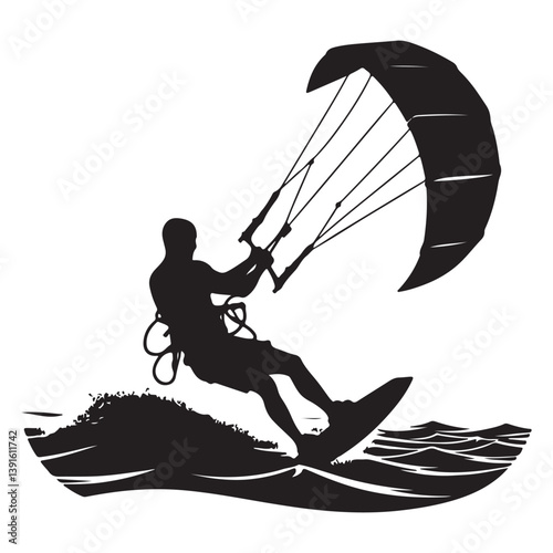 Exciting Kitesurfing Adventure Watersport Silhouette Vector Graphic For Designs