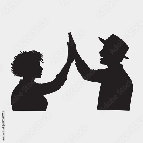 high five silhouette celebration and teamwork.